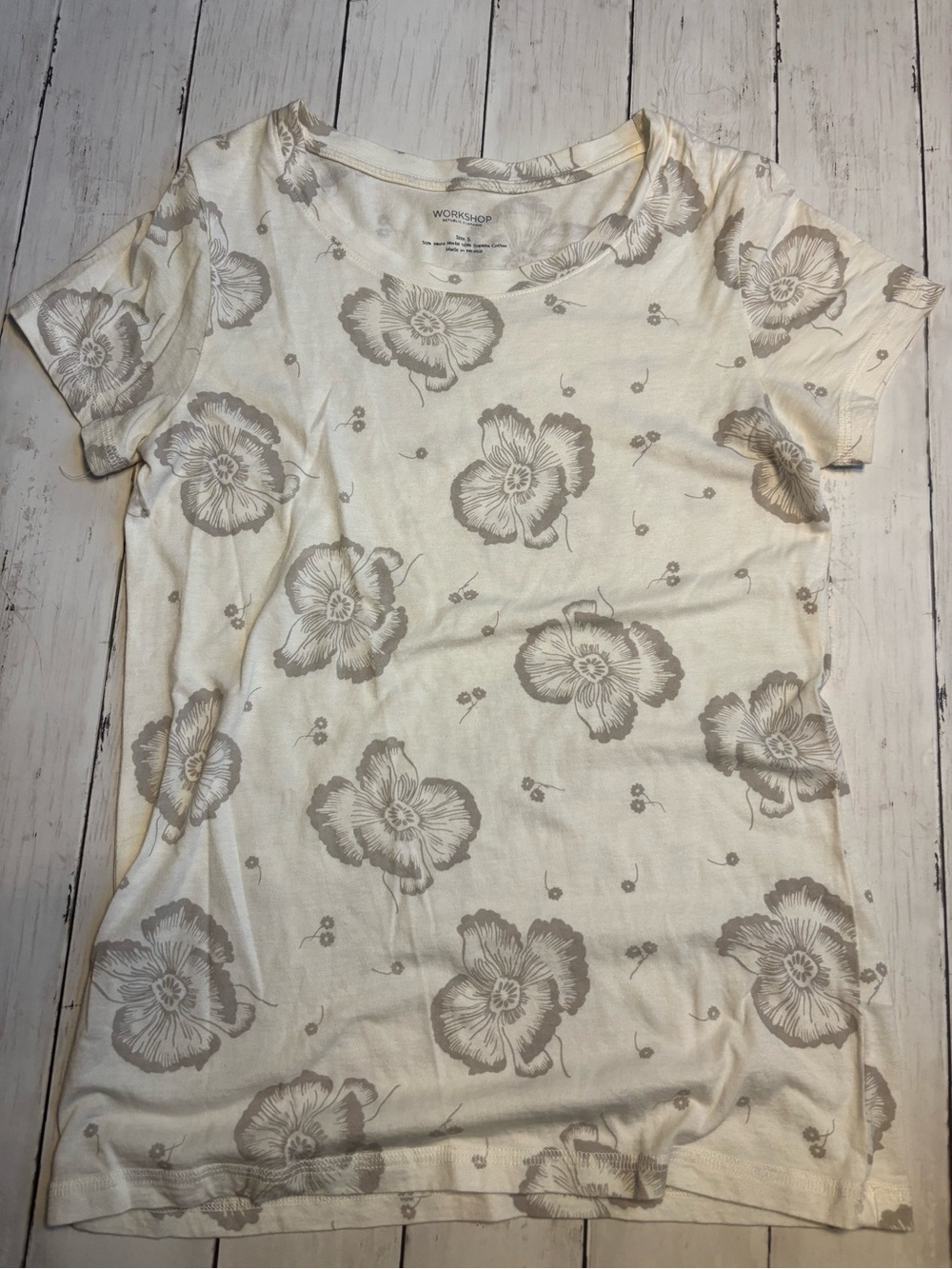 Workshop Republic Clothing Cream Short-Sleeve Tee with Taupe Floral Print